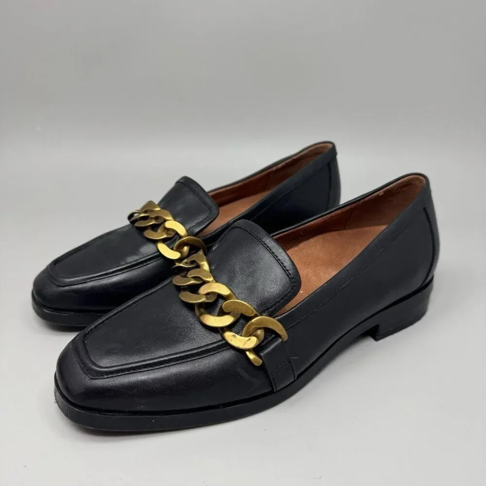 Vionic Mizelle Chain Orthotic Loafer Black Leather Size 7